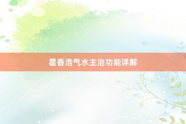 藿香浩气水主治功能详解